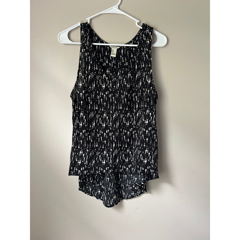 Forever 21 Black White Abstract Print Sleeveless Tank Top High Low Hem‎ - M Boho
